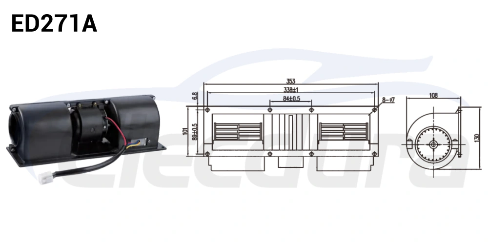27V 190W HVAC blower motor assembly, 600m&sup3;/h airflow
