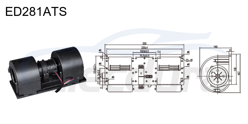 27V 380W HVAC blower motor assembly, 1000m&sup3;/h airflow