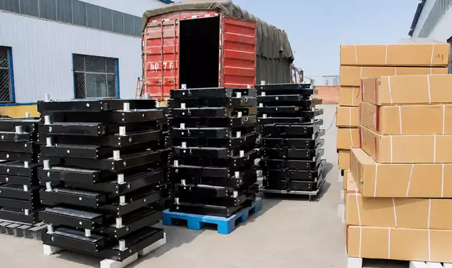 Bulk hydraulic oil cooler parts packed and ready for international shipment